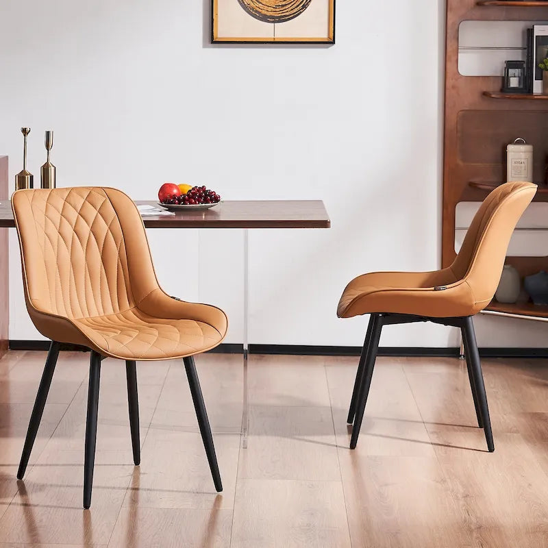 Sedia da pranzo senza braccioli, set da 2, seduta imbottita in pelle, struttura in metallo — Nero / Bianco / Grigio / Blu / Marrone / Tan / Kaki / Verde