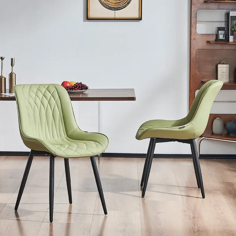 Sedia da pranzo senza braccioli, set da 2, seduta imbottita in pelle, struttura in metallo — Nero / Bianco / Grigio / Blu / Marrone / Tan / Kaki / Verde