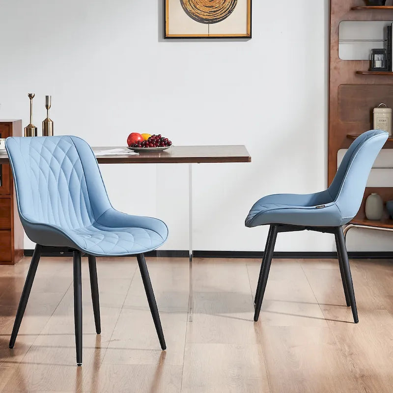 Sedia da pranzo senza braccioli, set da 2, seduta imbottita in pelle, struttura in metallo — Nero / Bianco / Grigio / Blu / Marrone / Tan / Kaki / Verde