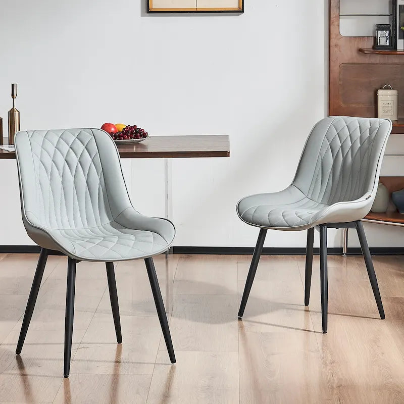 Sedia da pranzo senza braccioli, set da 2, seduta imbottita in pelle, struttura in metallo — Nero / Bianco / Grigio / Blu / Marrone / Tan / Kaki / Verde