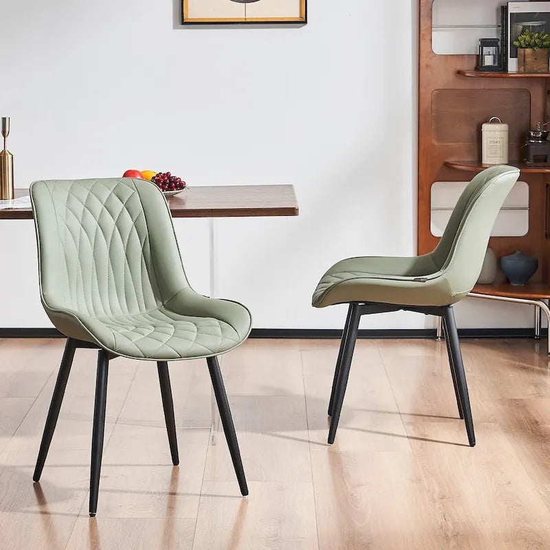 Sedia da pranzo senza braccioli, set da 2, seduta imbottita in pelle, struttura in metallo — Nero / Bianco / Grigio / Blu / Marrone / Tan / Kaki / Verde