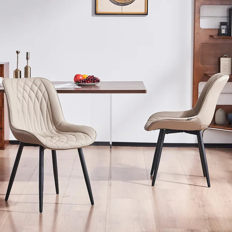 Sedia da pranzo senza braccioli, set da 2, seduta imbottita in pelle, struttura in metallo — Nero / Bianco / Grigio / Blu / Marrone / Tan / Kaki / Verde