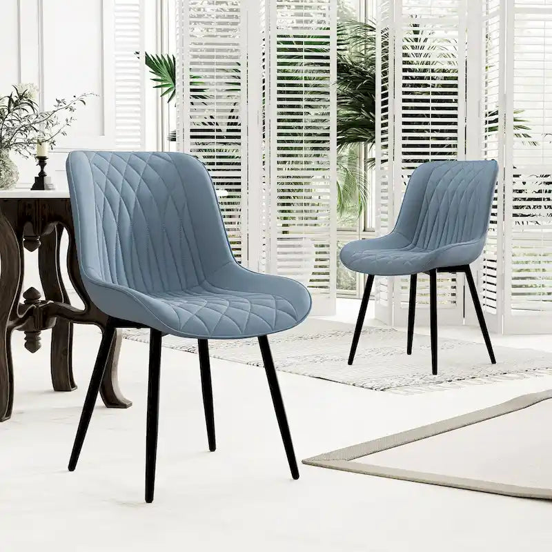 Sedia da pranzo senza braccioli, set da 2, seduta imbottita in pelle, struttura in metallo — Nero / Bianco / Grigio / Blu / Marrone / Tan / Kaki / Verde