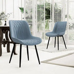 Sedia da pranzo senza braccioli, set da 2, seduta imbottita in pelle, struttura in metallo — Nero / Bianco / Grigio / Blu / Marrone / Tan / Kaki / Verde
