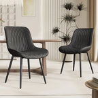 Sedia da pranzo senza braccioli, set da 2, seduta imbottita in pelle, struttura in metallo — Nero / Bianco / Grigio / Blu / Marrone / Tan / Kaki / Verde