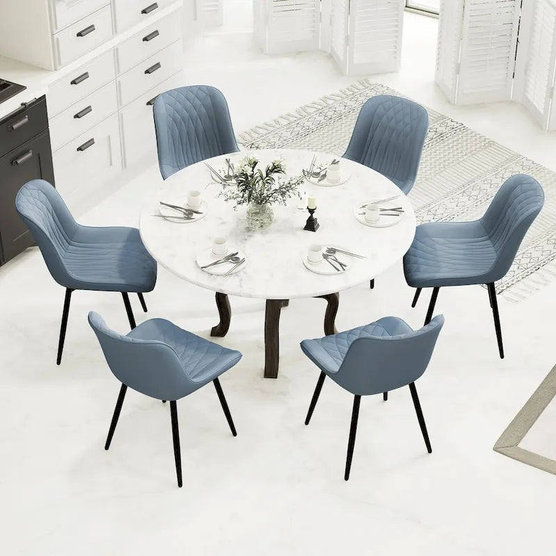 Sedia da pranzo senza braccioli, set da 2, seduta imbottita in pelle, struttura in metallo — Nero / Bianco / Grigio / Blu / Marrone / Tan / Kaki / Verde