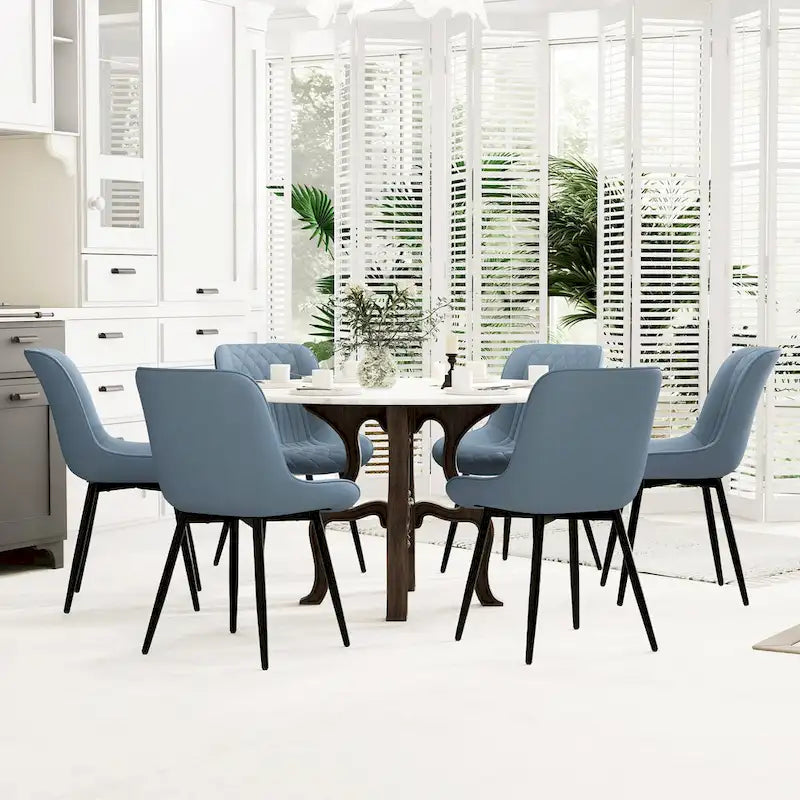 Sedia da pranzo senza braccioli, set da 2, seduta imbottita in pelle, struttura in metallo — Nero / Bianco / Grigio / Blu / Marrone / Tan / Kaki / Verde