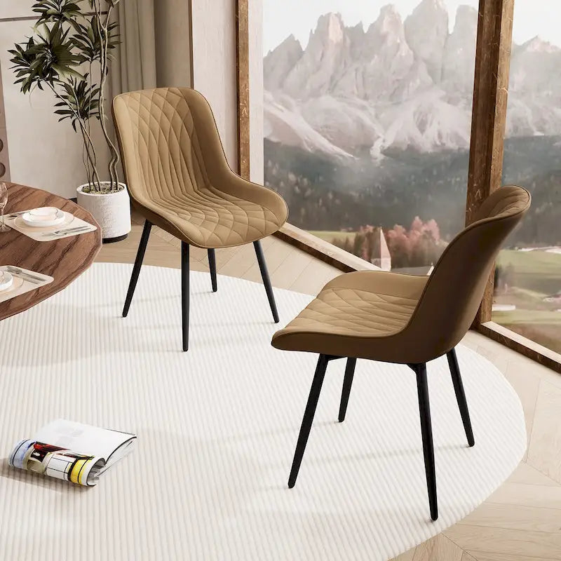 Sedia da pranzo senza braccioli, set da 2, seduta imbottita in pelle, struttura in metallo — Nero / Bianco / Grigio / Blu / Marrone / Tan / Kaki / Verde