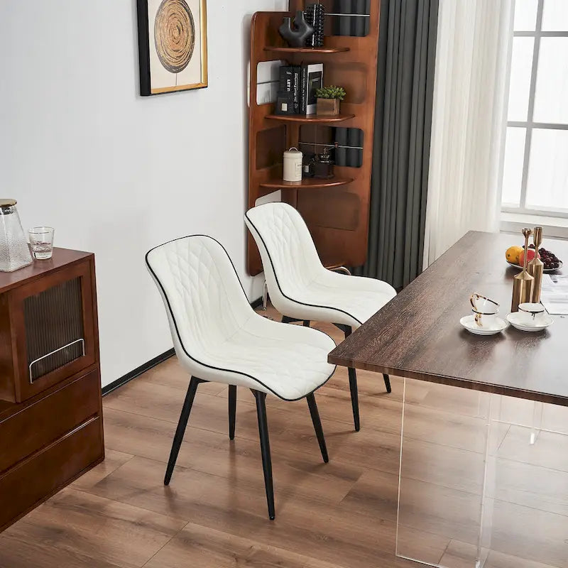 Sedia da pranzo senza braccioli, set da 2, seduta imbottita in pelle, struttura in metallo — Nero / Bianco / Grigio / Blu / Marrone / Tan / Kaki / Verde