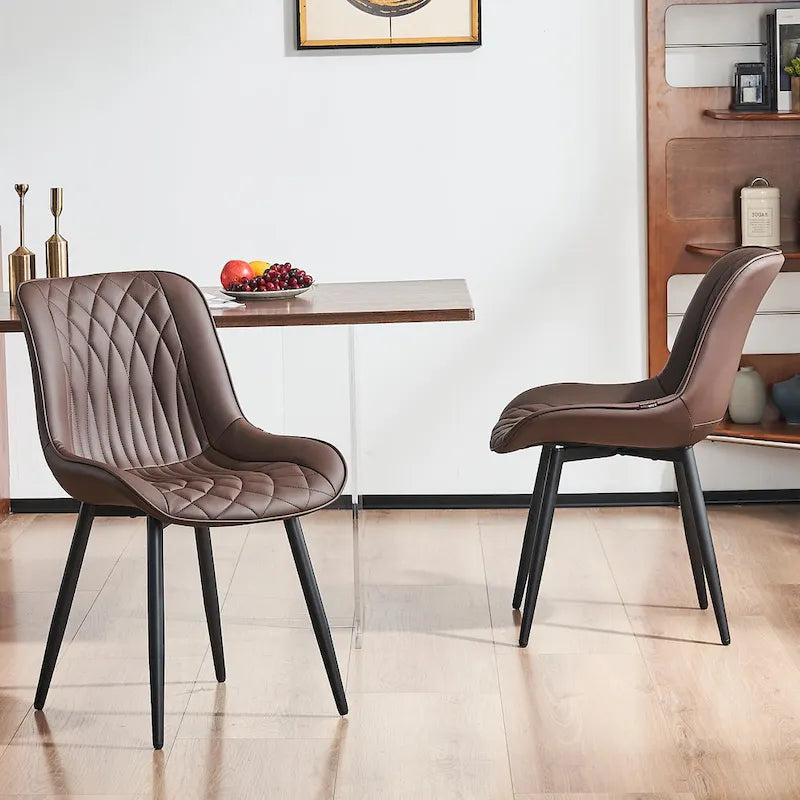 Sedia da pranzo senza braccioli, set da 2, seduta imbottita in pelle, struttura in metallo — Nero / Bianco / Grigio / Blu / Marrone / Tan / Kaki / Verde