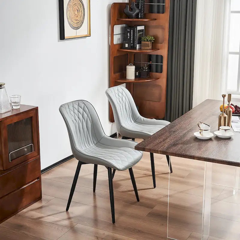 Sedia da pranzo senza braccioli, set da 2, seduta imbottita in pelle, struttura in metallo — Nero / Bianco / Grigio / Blu / Marrone / Tan / Kaki / Verde