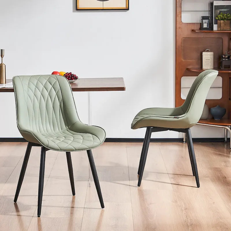 Sedia da pranzo senza braccioli, set da 2, seduta imbottita in pelle, struttura in metallo — Nero / Bianco / Grigio / Blu / Marrone / Tan / Kaki / Verde