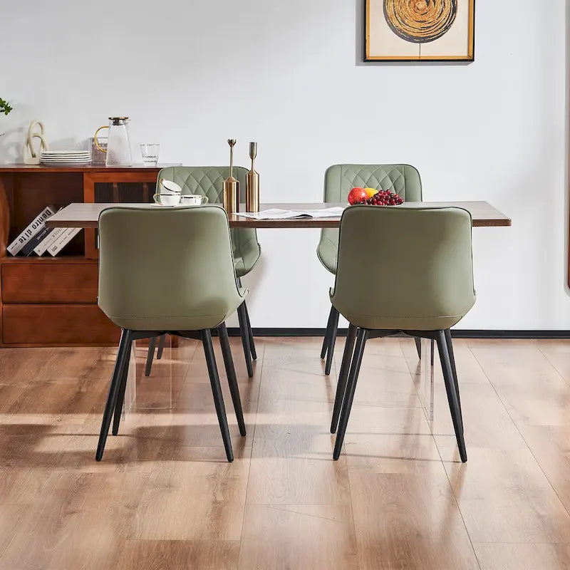 Sedia da pranzo senza braccioli, set da 2, seduta imbottita in pelle, struttura in metallo — Nero / Bianco / Grigio / Blu / Marrone / Tan / Kaki / Verde