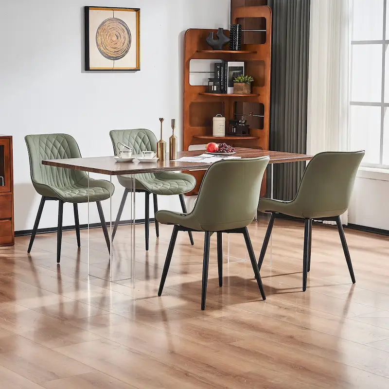 Sedia da pranzo senza braccioli, set da 2, seduta imbottita in pelle, struttura in metallo — Nero / Bianco / Grigio / Blu / Marrone / Tan / Kaki / Verde