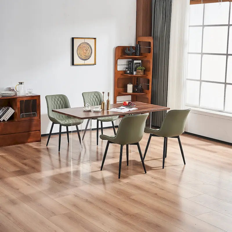 Sedia da pranzo senza braccioli, set da 2, seduta imbottita in pelle, struttura in metallo — Nero / Bianco / Grigio / Blu / Marrone / Tan / Kaki / Verde