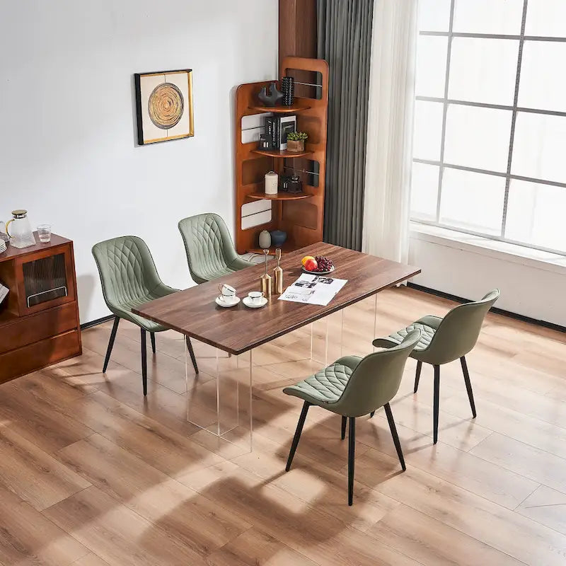 Sedia da pranzo senza braccioli, set da 2, seduta imbottita in pelle, struttura in metallo — Nero / Bianco / Grigio / Blu / Marrone / Tan / Kaki / Verde