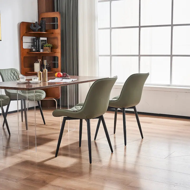 Sedia da pranzo senza braccioli, set da 2, seduta imbottita in pelle, struttura in metallo — Nero / Bianco / Grigio / Blu / Marrone / Tan / Kaki / Verde