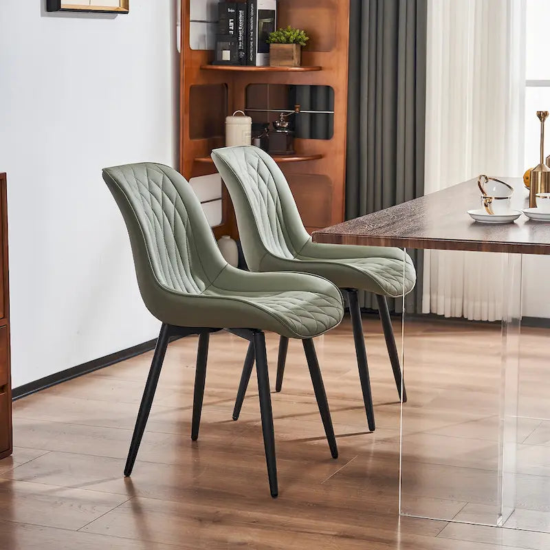 Sedia da pranzo senza braccioli, set da 2, seduta imbottita in pelle, struttura in metallo — Nero / Bianco / Grigio / Blu / Marrone / Tan / Kaki / Verde