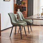 Sedia da pranzo senza braccioli, set da 2, seduta imbottita in pelle, struttura in metallo — Nero / Bianco / Grigio / Blu / Marrone / Tan / Kaki / Verde