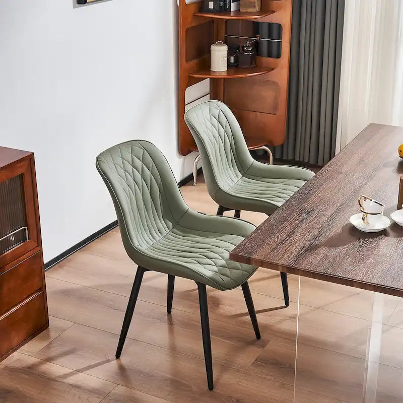 Sedia da pranzo senza braccioli, set da 2, seduta imbottita in pelle, struttura in metallo — Nero / Bianco / Grigio / Blu / Marrone / Tan / Kaki / Verde