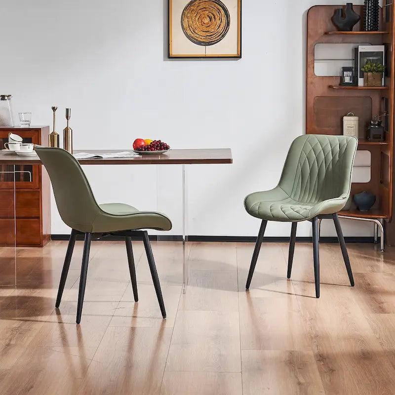 Sedia da pranzo senza braccioli, set da 2, seduta imbottita in pelle, struttura in metallo — Nero / Bianco / Grigio / Blu / Marrone / Tan / Kaki / Verde