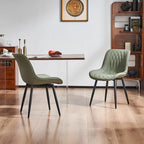 Sedia da pranzo senza braccioli, set da 2, seduta imbottita in pelle, struttura in metallo — Nero / Bianco / Grigio / Blu / Marrone / Tan / Kaki / Verde