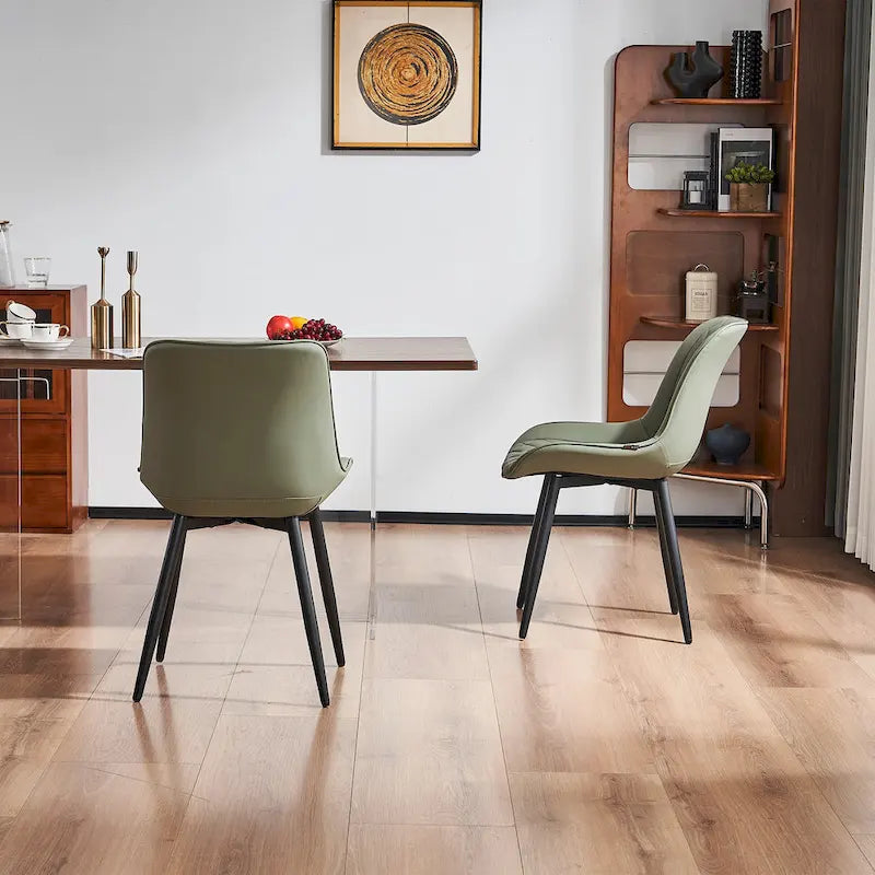 Sedia da pranzo senza braccioli, set da 2, seduta imbottita in pelle, struttura in metallo — Nero / Bianco / Grigio / Blu / Marrone / Tan / Kaki / Verde