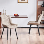 Sedia da pranzo senza braccioli, set da 2, seduta imbottita in pelle, struttura in metallo — Nero / Bianco / Grigio / Blu / Marrone / Tan / Kaki / Verde