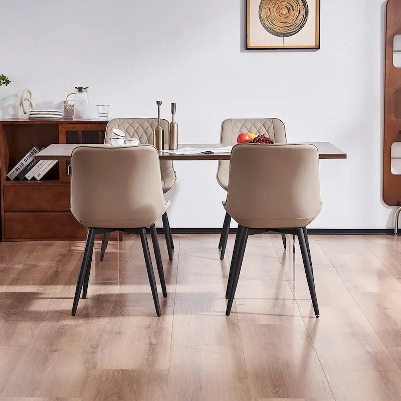Sedia da pranzo senza braccioli, set da 2, seduta imbottita in pelle, struttura in metallo — Nero / Bianco / Grigio / Blu / Marrone / Tan / Kaki / Verde