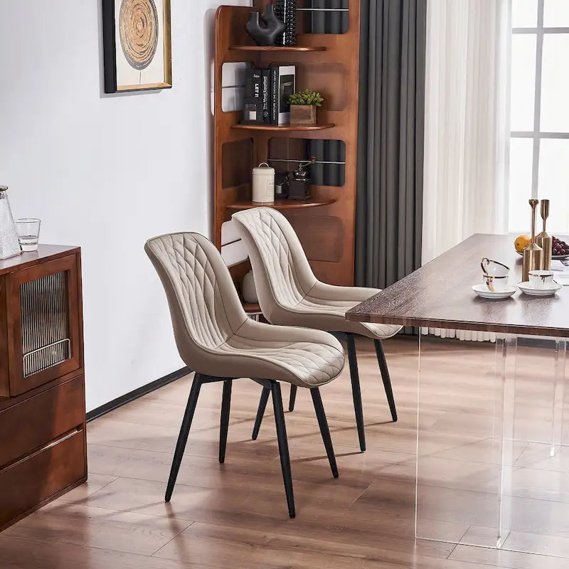 Sedia da pranzo senza braccioli, set da 2, seduta imbottita in pelle, struttura in metallo — Nero / Bianco / Grigio / Blu / Marrone / Tan / Kaki / Verde