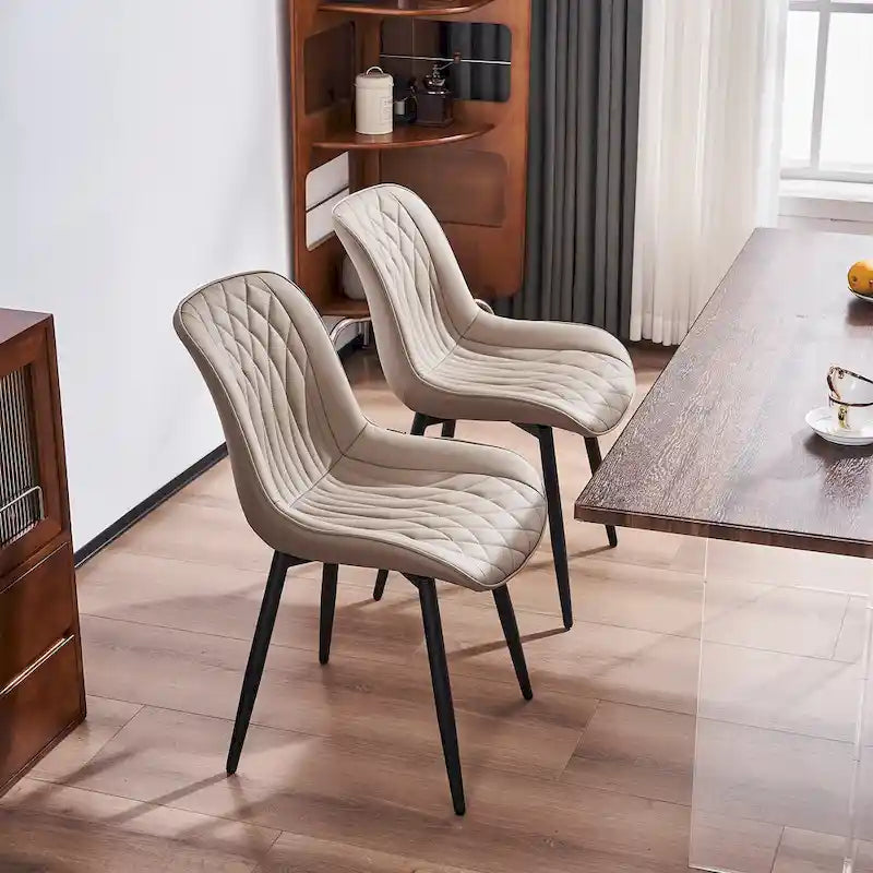 Sedia da pranzo senza braccioli, set da 2, seduta imbottita in pelle, struttura in metallo — Nero / Bianco / Grigio / Blu / Marrone / Tan / Kaki / Verde