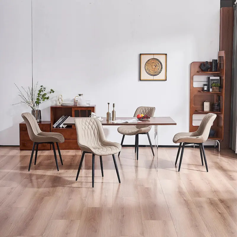 Sedia da pranzo senza braccioli, set da 2, seduta imbottita in pelle, struttura in metallo — Nero / Bianco / Grigio / Blu / Marrone / Tan / Kaki / Verde