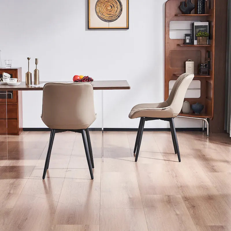 Sedia da pranzo senza braccioli, set da 2, seduta imbottita in pelle, struttura in metallo — Nero / Bianco / Grigio / Blu / Marrone / Tan / Kaki / Verde