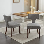 Sedia da pranzo senza braccioli in lino grigio/arancione con schienale curvo – Set da 2