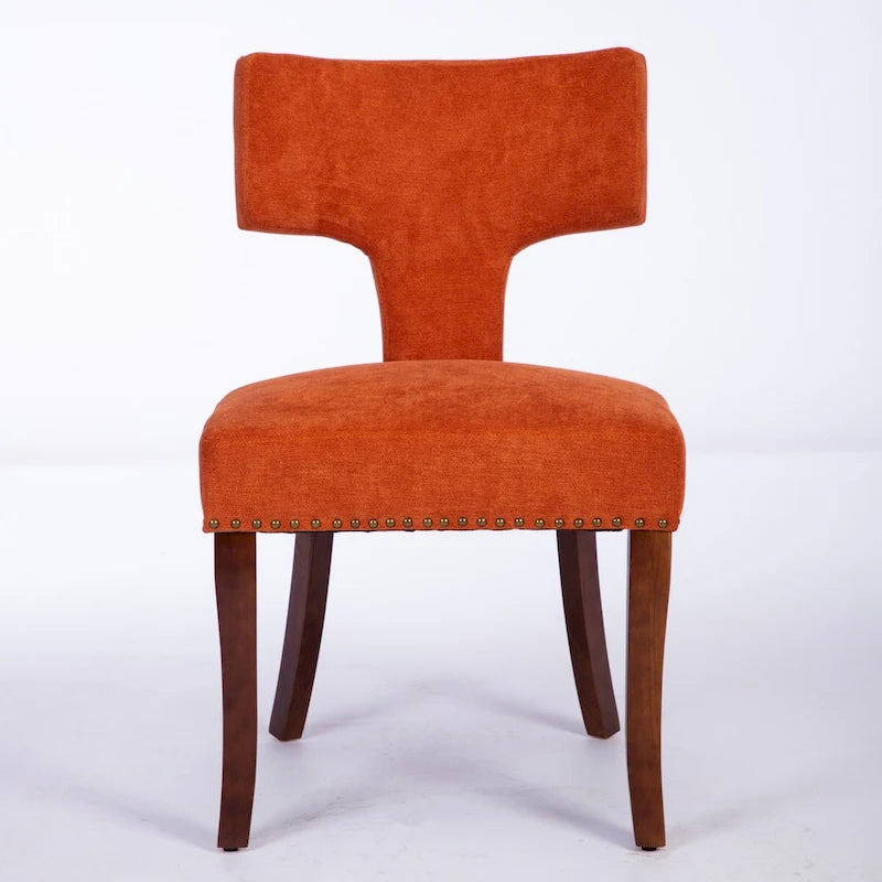 Sedia da pranzo senza braccioli in lino grigio/arancione con schienale curvo – Set da 2