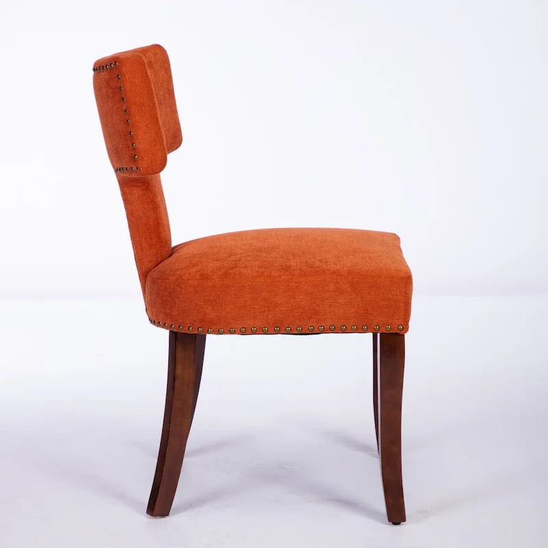 Sedia da pranzo senza braccioli in lino grigio/arancione con schienale curvo – Set da 2