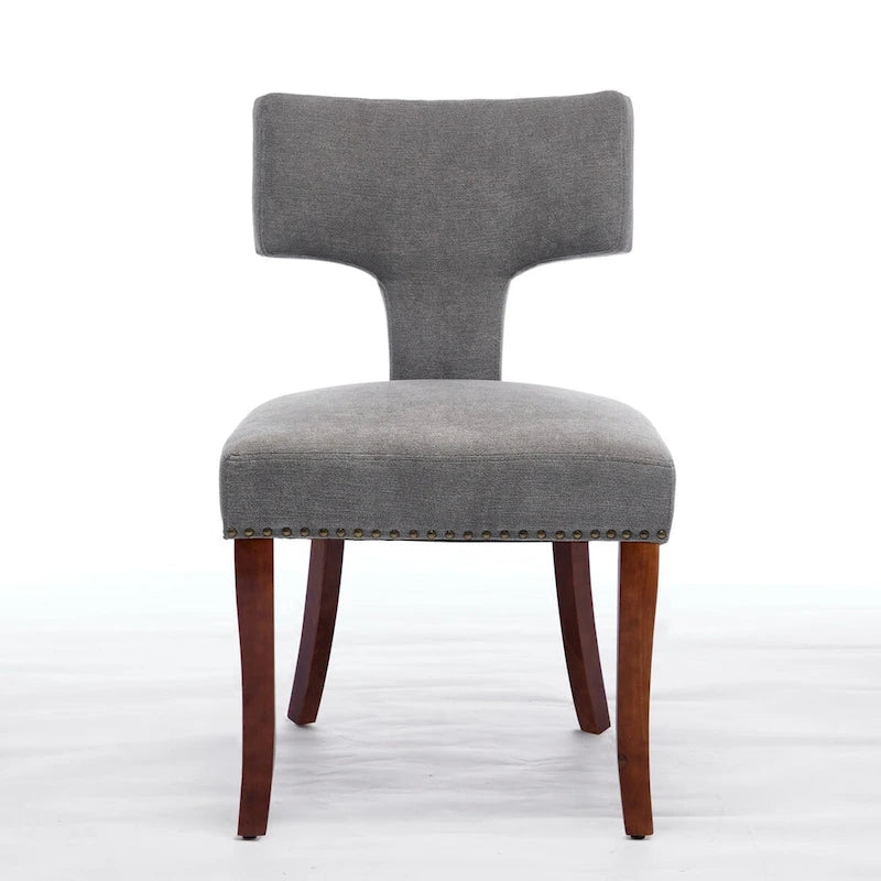 Sedia da pranzo senza braccioli in lino grigio/arancione con schienale curvo – Set da 2