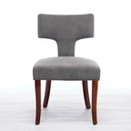Sedia da pranzo senza braccioli in lino grigio/arancione con schienale curvo – Set da 2