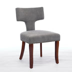 Sedia da pranzo senza braccioli in lino grigio/arancione con schienale curvo – Set da 2