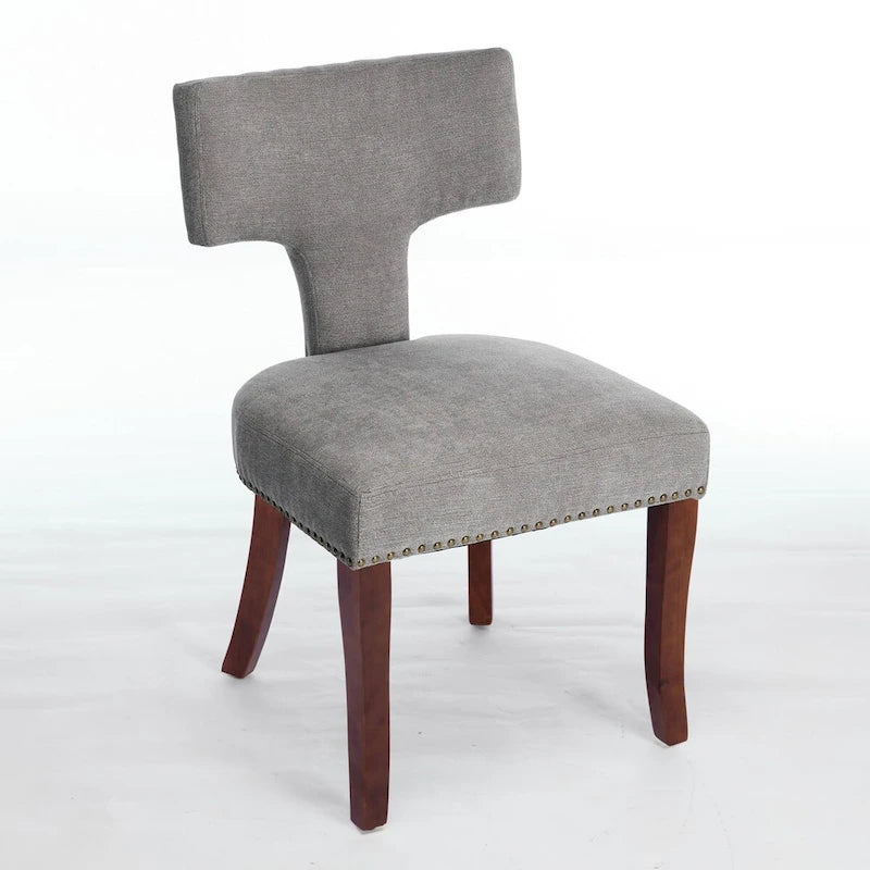 Sedia da pranzo senza braccioli in lino grigio/arancione con schienale curvo – Set da 2
