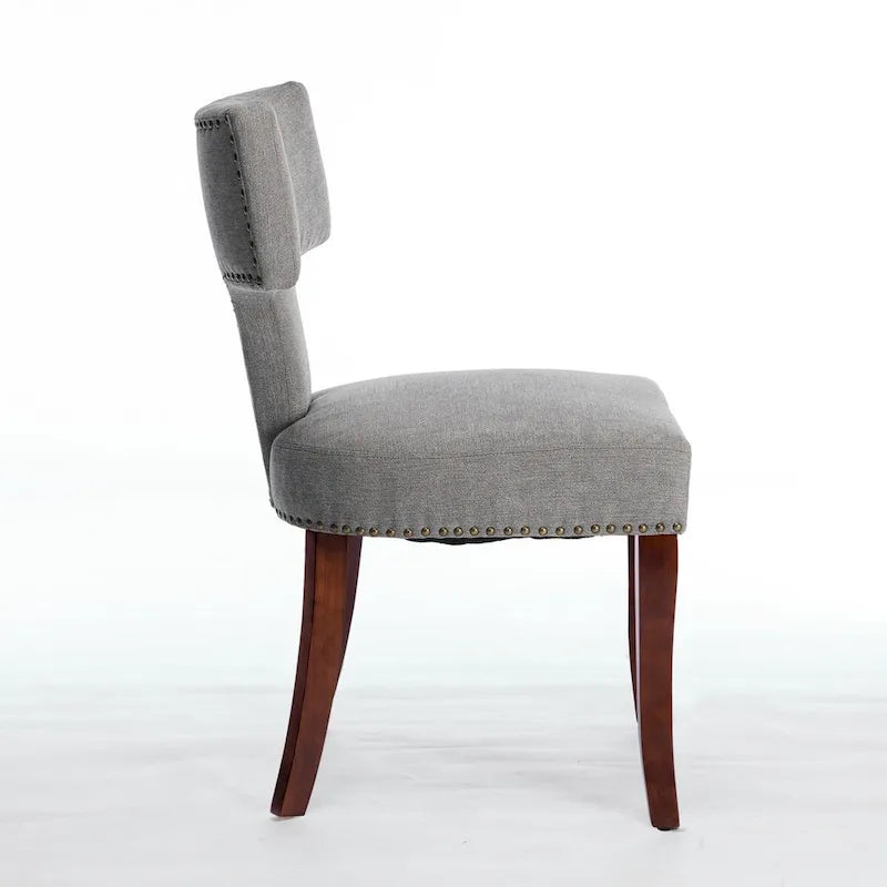 Sedia da pranzo senza braccioli in lino grigio/arancione con schienale curvo – Set da 2