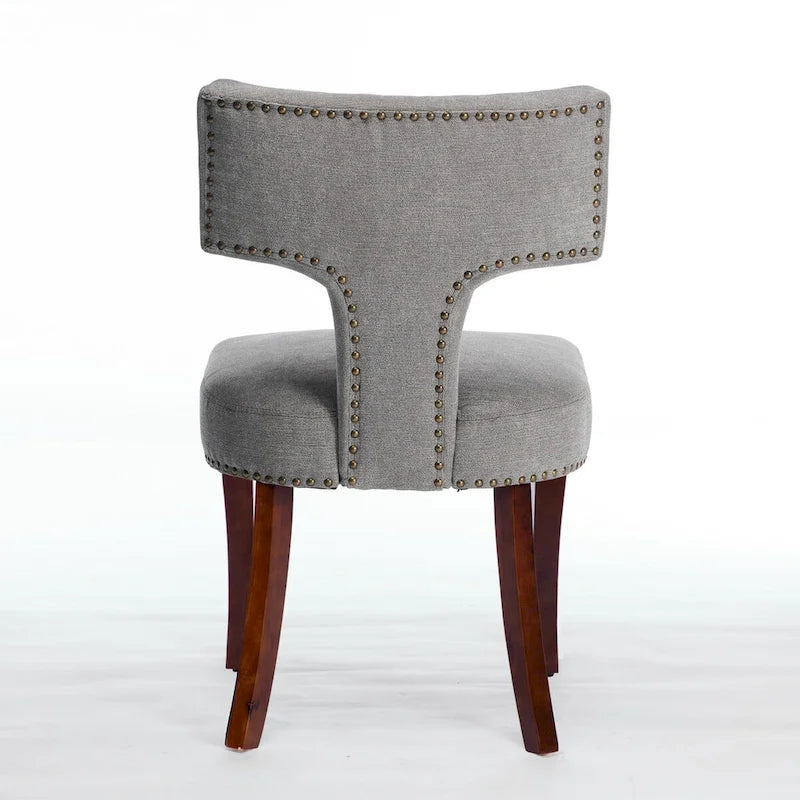 Sedia da pranzo senza braccioli in lino grigio/arancione con schienale curvo – Set da 2