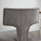 Sedia da pranzo senza braccioli in lino grigio/arancione con schienale curvo – Set da 2