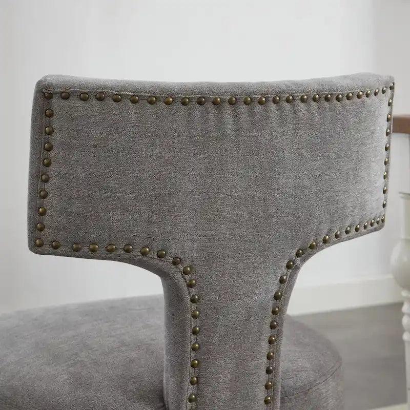 Sedia da pranzo senza braccioli in lino grigio/arancione con schienale curvo – Set da 2