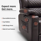 Divanetto reclinabile elettrico per 2 - Saddle / Marrone scuro / Grigio chiaro, Riscaldamento e Vibrazione, Porte USB, Portabicchieri