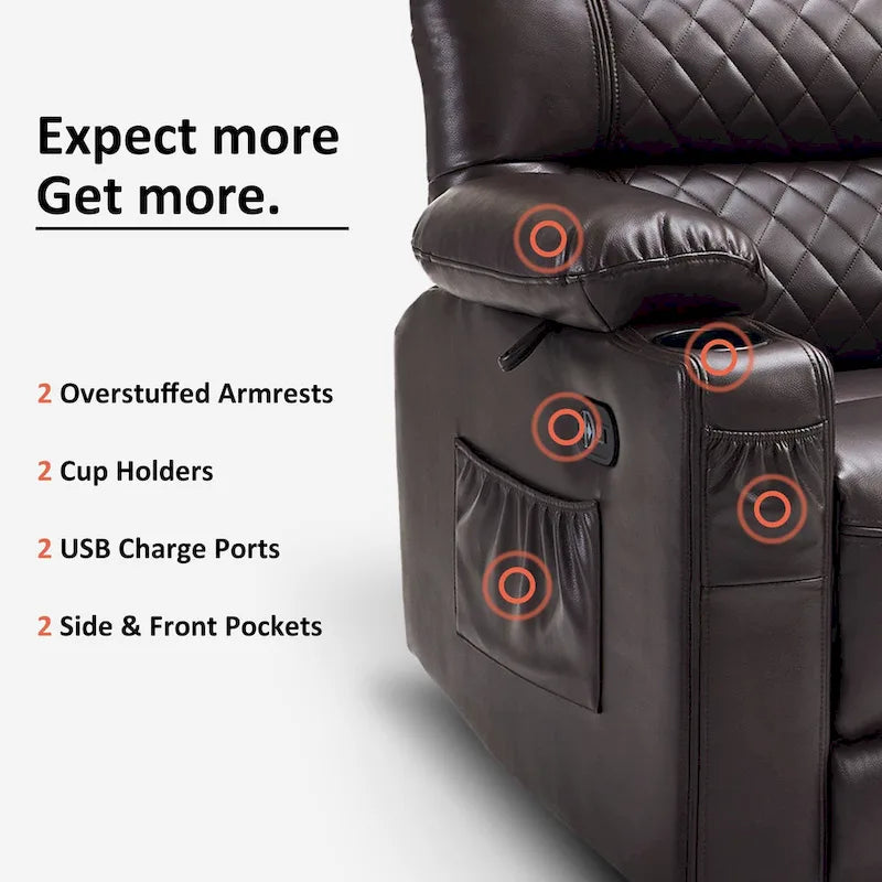Divanetto reclinabile elettrico per 2 - Saddle / Marrone scuro / Grigio chiaro, Riscaldamento e Vibrazione, Porte USB, Portabicchieri