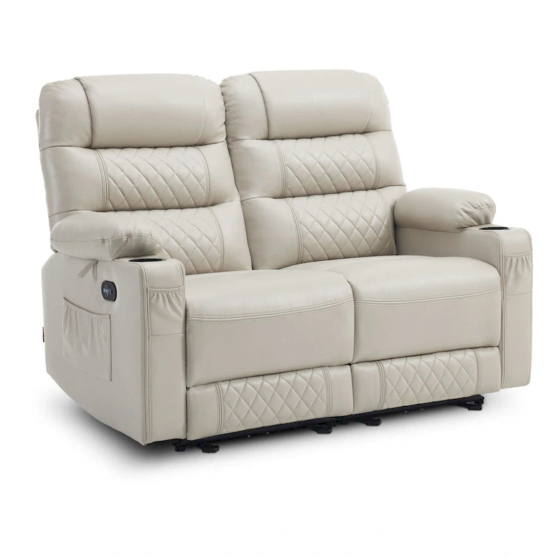 Divanetto reclinabile elettrico per 2 - Saddle / Marrone scuro / Grigio chiaro, Riscaldamento e Vibrazione, Porte USB, Portabicchieri