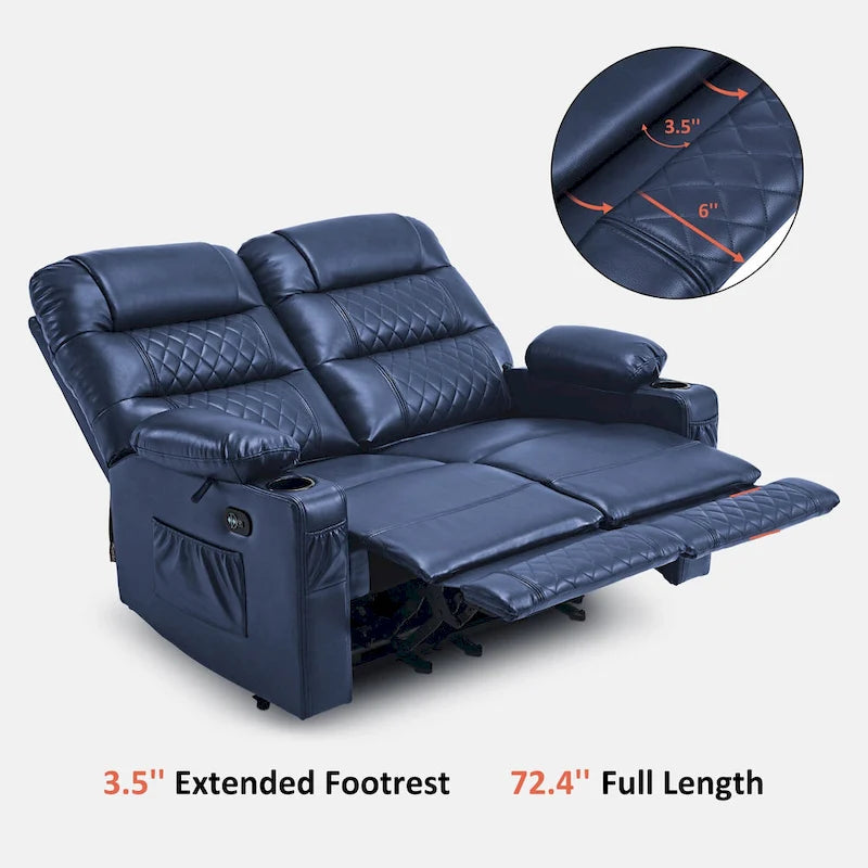 Divanetto reclinabile elettrico per 2 - Saddle / Marrone scuro / Grigio chiaro, Riscaldamento e Vibrazione, Porte USB, Portabicchieri