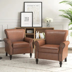 Poltrona d'Appoggio in Similpelle Marrone/Nera/Grigia, Braccioli Arrotondati e Rivetti Decorativi, Set da 2