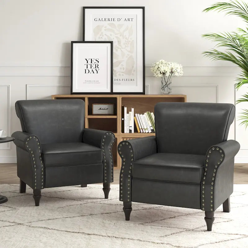 Poltrona d'Appoggio in Similpelle Marrone/Nera/Grigia, Braccioli Arrotondati e Rivetti Decorativi, Set da 2